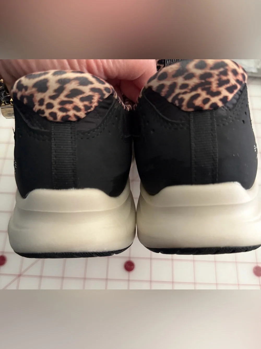 Skechers Cozy Fit Quilted Sneakers with Leopard Trim - Black